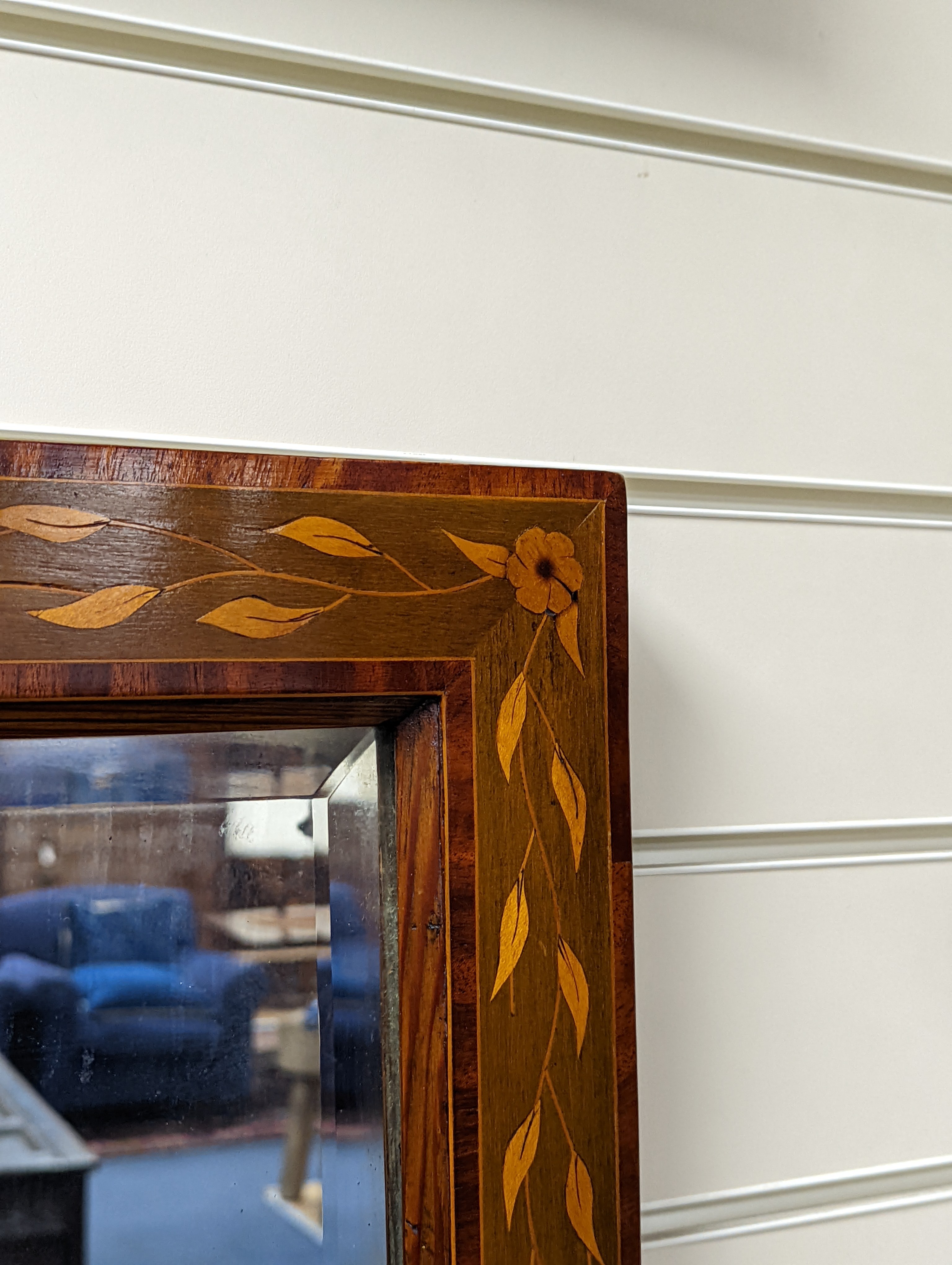 A Dutch floral rectangular marquetry and mahogany mirror, width 50cm, height 62cm